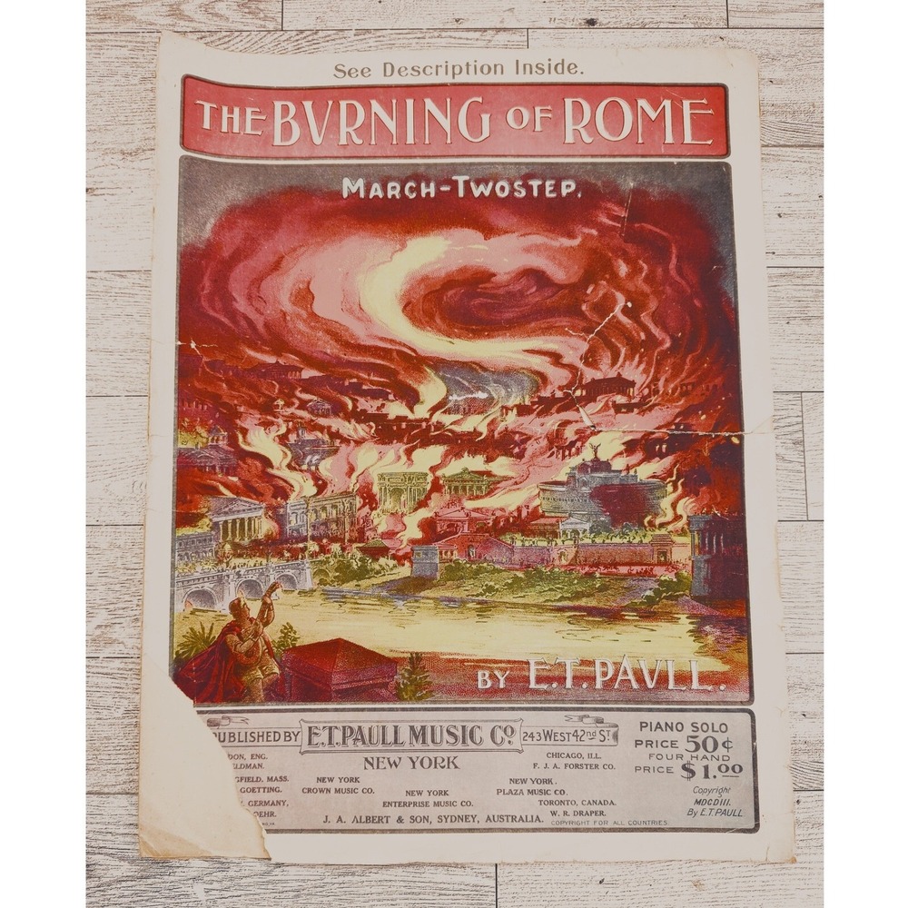 Burning of‎ Rome Sheet Music E.T. Paull Vintage 1903 March-Two Step